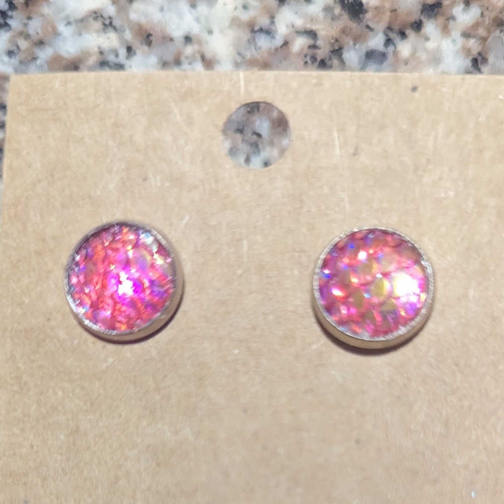 Pink mermaid scale stud earrings